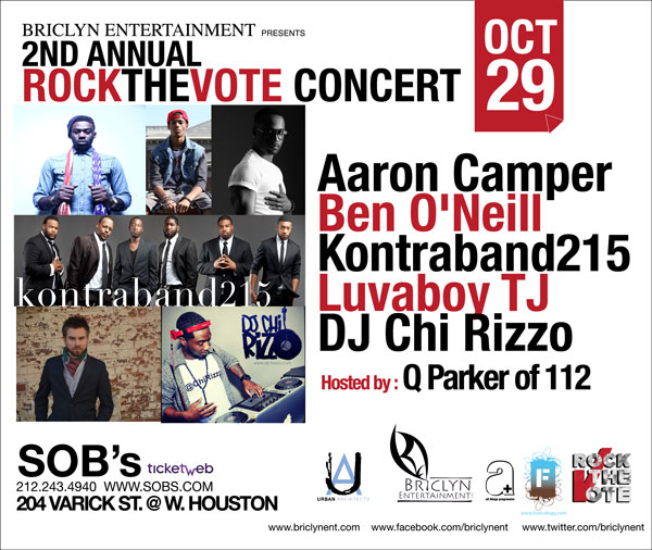 Q. Parker to Host “Rock The Vote 2012” Cocnern at SOBS in New York City 10.29.12