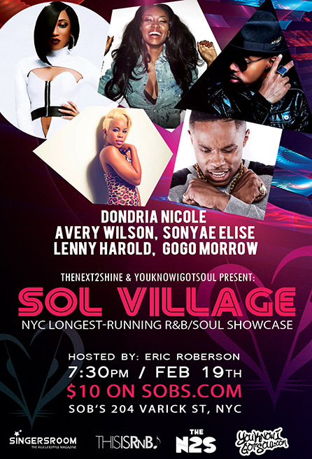 Sol Village Returns to SOBs 2/19 Feat Dondria, Avery Wilson, Sonyae Elise, Lenny Harold & GoGo Morrow