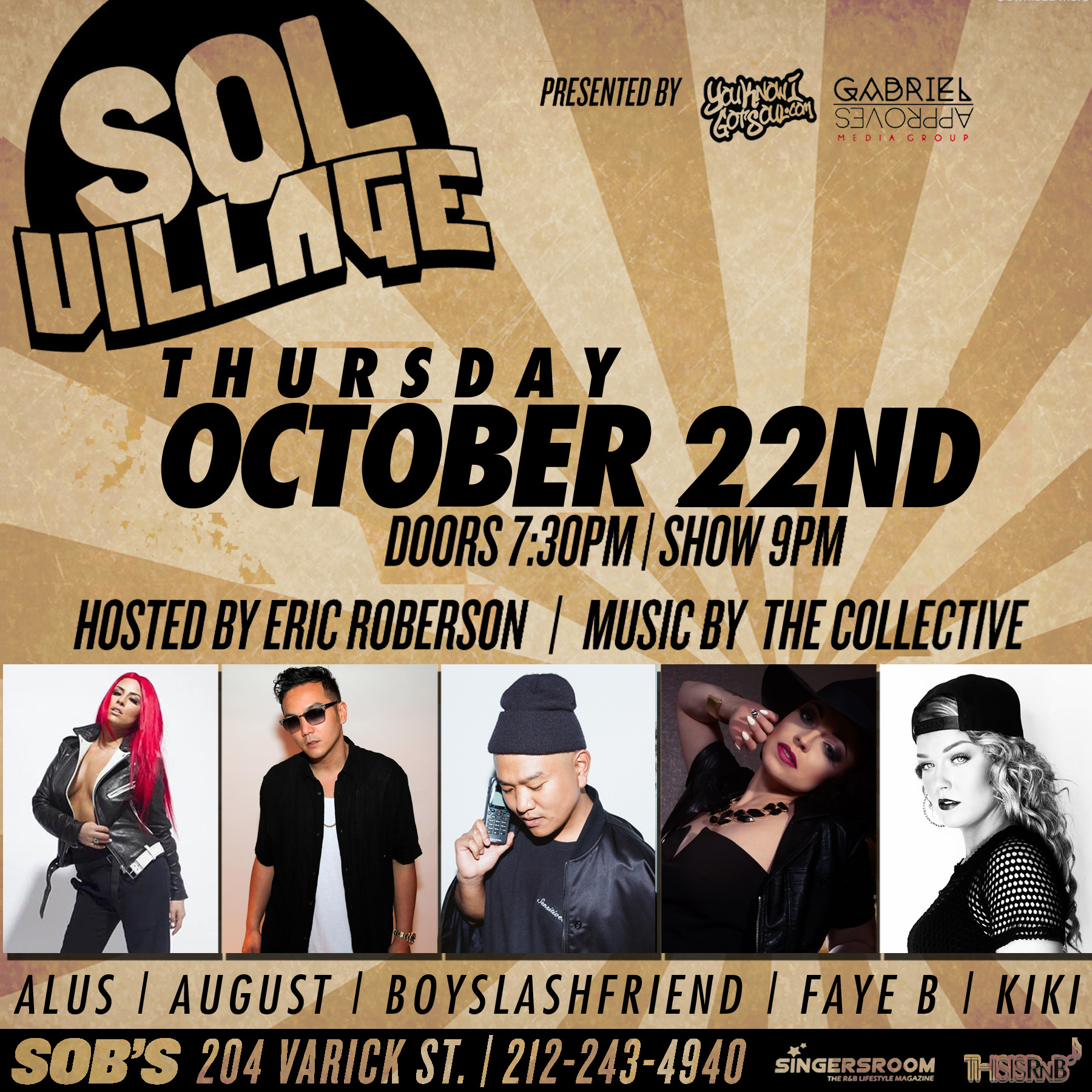 Sol Village Returns 10/21 With Alus, August Rigo, BoySlashFriend, Faye B & Kiki Ireland at SOB’s